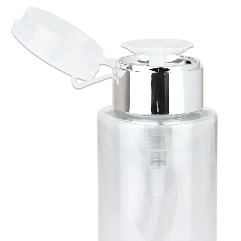 PANA 7oz. Professional Push Down Liquid Pumping Clear Bottle Dispenser (Silver Lid with No Wording, 2pc) - Image 3